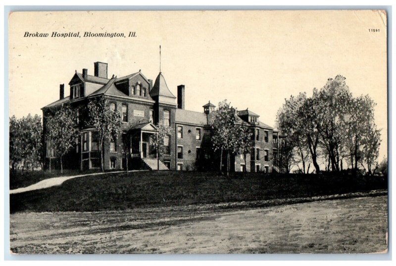 1910 Brokaw Hospital Exterior Building Bloomington Illinois IL Vintage Postcard 