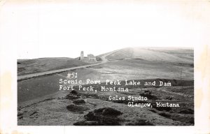 J55/ Fort Peck Montana RPPC Postcard c1950s Lake and Dam View 349