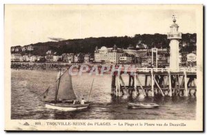 Trouville Queen of Beaches Old Postcard The beach and lighthouse seen from De...