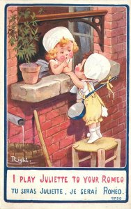 Postcard 1920s Romeo & Juliet Romance Right comic Humor 22-12356
