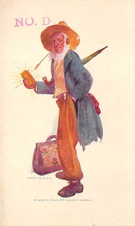 Approx. Size: 3 x 5 Man with an umbrella and luggage  Late 1800's Tradecard N...