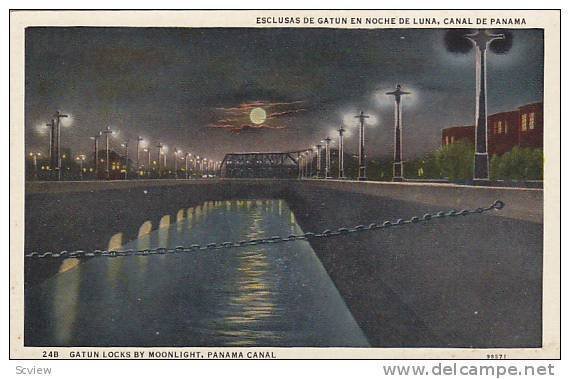 Gatun LOcks, Moonlight , Panama Canal , 1910s