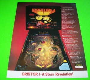 Orbitor 1 Pinball FLYER Original NOS Game Artwork 1982 Space Age Sci-Fi
