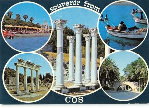 B109453 Greece Souvenir from Cos Ruins, River Bridge Fishing Boats Beach Plage