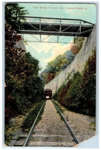 1909 High Bridge Fairmount Park Locomotive Train Council Bluffs Iowa IA Postcard