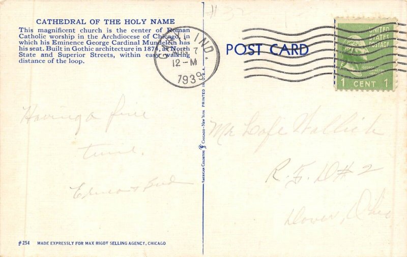 Chicago Illinois 1939 Postcard Cathedral Of The Holy Name