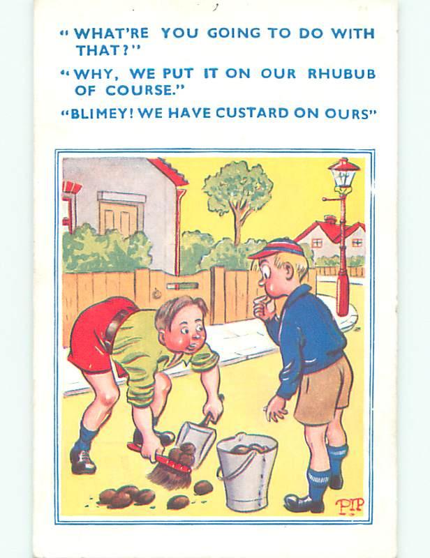 Pre-Linen comic signed FOREIGN - MAN CLEANS UP HORSE CRAP FROM STREET k3613