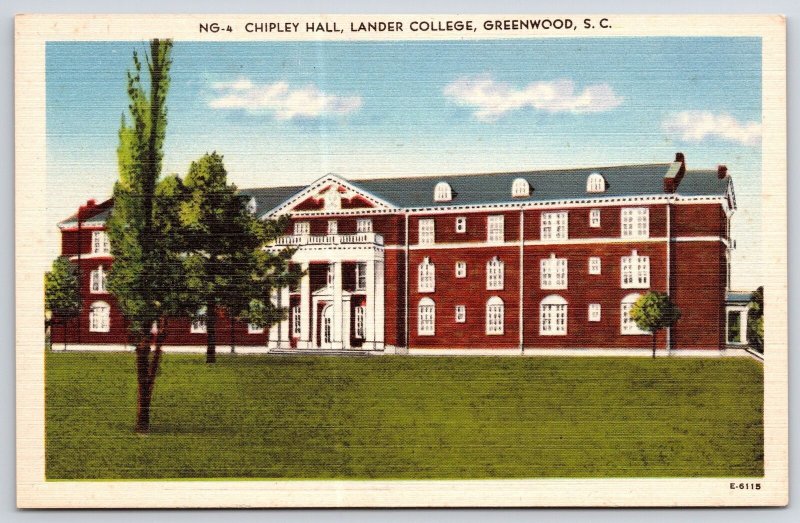 Chipley Hall Lander College Greenwood South Carolina SC Grounds Trees Postcard