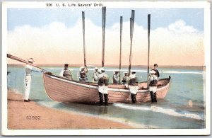 U.S. Life Saver's Drill, Boat & The People Arriving At The Bay, Vintage Postcard
