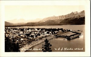 RPPC Aerial View Seward Alaska U.S.S. Haida at Dock Vintage Postcard F27