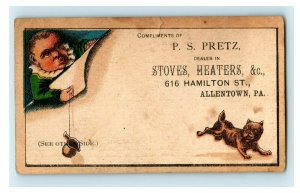 1870's P.S. Pretz Stoves Heaters & Co. Street Building Scene Baby & Dog P172