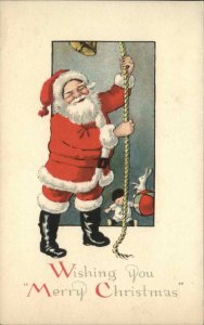 Christmas - Santa Claus Pulls Rope Rings Bell c1915 Gibson Postcard