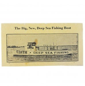 Vintage The Big New Deep Sea Fishing Cabo Boat Ship Edith Business Card Ad 1930s