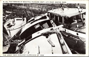 Postcard Remains of Boats New England Hurricane of 1938 Boston Massachusetts