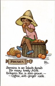 Artist HGC Marsh Lambert Jamaica Cute Child with Fruit Basket A/S Postcard W15