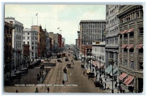 c1910 Portage Avenue Looking West Winnipeg Manitoba Canada Antique Postcard