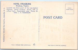 STRASBURG, Virginia  VA    HOTEL STRASBURG  ca 1930s Linen    Postcard