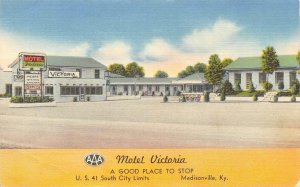 MOTEL VICTORIA Madisonville, Kentucky US 41 Roadside Linen Postcard ca 1940s