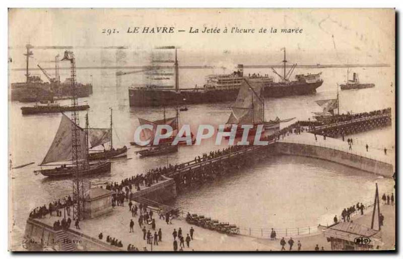 Old Postcard Le Havre La Jetee I had time to Maree Boat