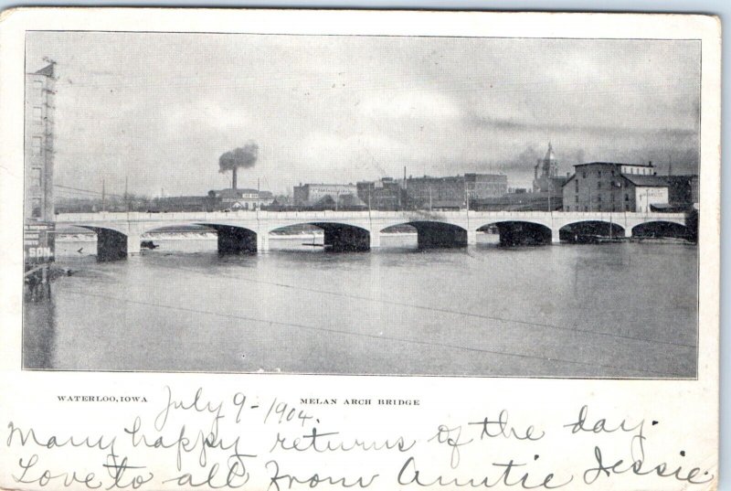 x13 LOT c1910s Waterloo, IA Melan Arch Bridge Downtown 4th St Postcard Dupe A184