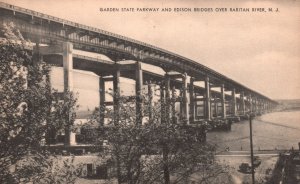 Vintage Postcard Garden State Parkway & Edison Bridges Over Raritan River NJ