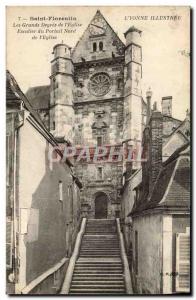 Old Postcard Saint Florentin Great Degrees of & # 39Eglise North Portal Stair...