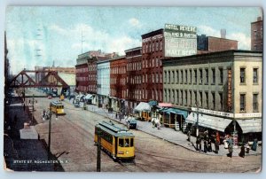 Rochester New York NY Postcard State Street Aerial View Buildings Streetcar 1913