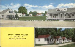 Wickford RI Gray's Motor Village LINEN Postcard