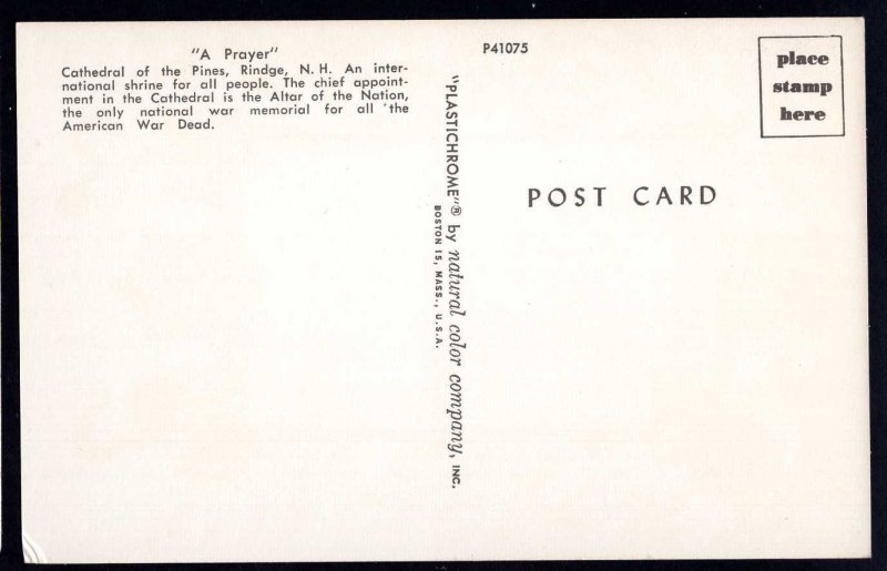 New Hampshire RINDGE A Prayer Cathedral of the Pines by the Founder - Chrome