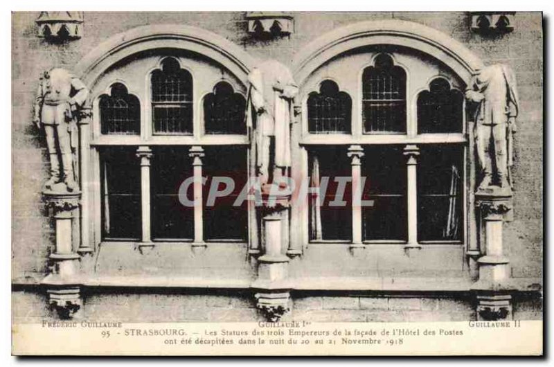 Old Postcard Strasbourg statues of three emperors of the front of the hotel p...