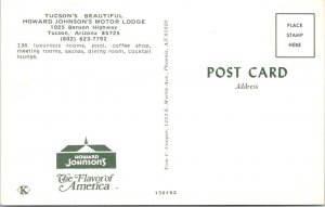 Tucson, AZ Arizona HOWARD JOHNSON'S MOTOR LODGE Pool/Spa~Motel ROADSIDE Postcard