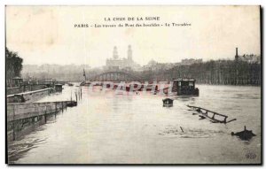 Old Postcard The Crue De La Seine Paris Les Invalides Bridge work Trocadero F...