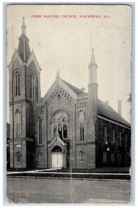 Waukegan Illinois IL Postcard First Baptist Church Building 1910 Vintage Antique
