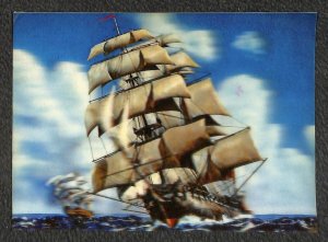 SAILING SHIP HOLLYWOOD FLORIDA TO NEW JERSEY LENTICULAR 3-D POSTCARD 1976 !!