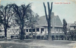 Evanston Illinois~Line of Bushes & Trees Near Evanston Club Bldg~1910 Bluetint