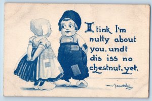 Wall Artist Signed Postcard Dutch Kids I Think I'm Nutty About You c1910s Posted