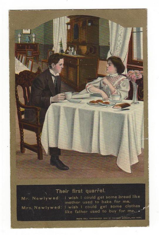 Their first quarrel. Vintage Theodor Eismann, Theochrom postcard. German