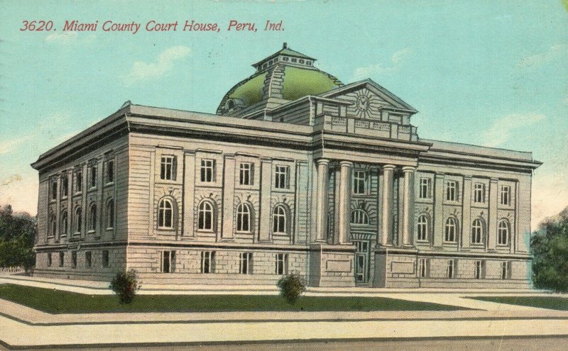 Peru IN-Indiana, 1912 Miami County Court House, Renaissance Revival, Postcard