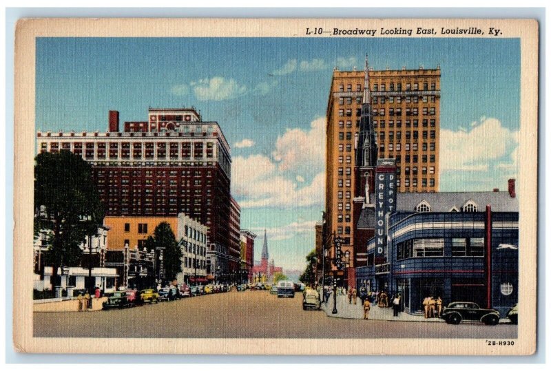 c1940 Broadway Looking East Exterior Building Louisville Kentucky Postcard 