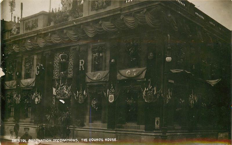 Bristol Cronation Decorations. The Council House Real Photo Postcard