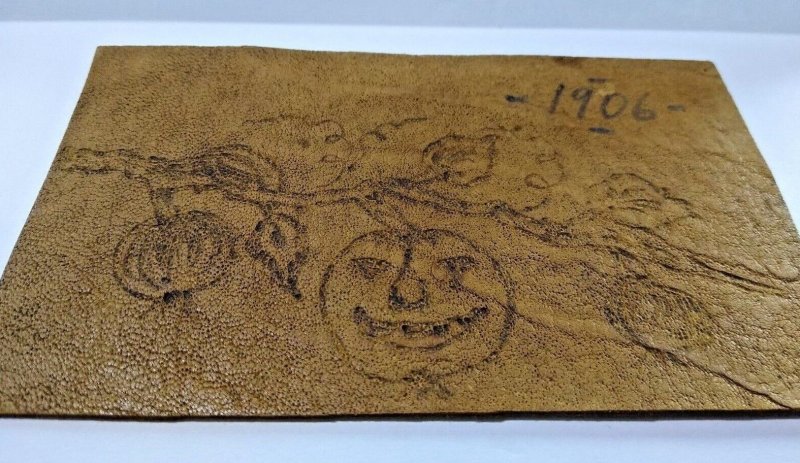 Halloween Postcard Leather Pumpkins On Vine Party Invite October 31 1906 Antique 