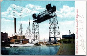 VINTAGE POSTCARD THE OPEN LIFT BRIDGE AT SOUTH HALSTEAD STREET CHICAGO ILL 1908