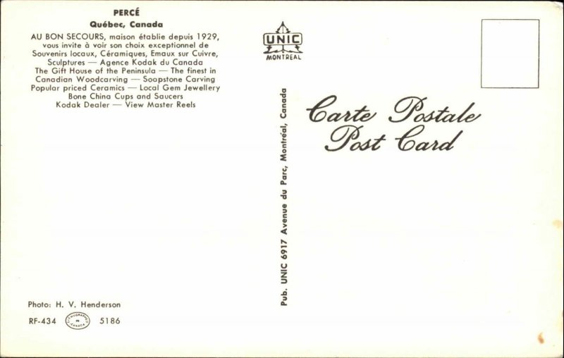 Perce Quebec Storefront Car Vintage Postcard