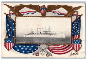 1908 U. S. S. Maryland Steamer Ship Patriotic Eagle Embossed Dover NH Postcard