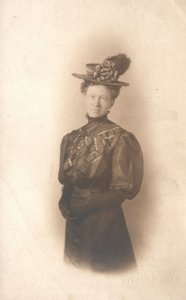 Beautiful Woman with Fancy Hat Vintage Postcard c1900