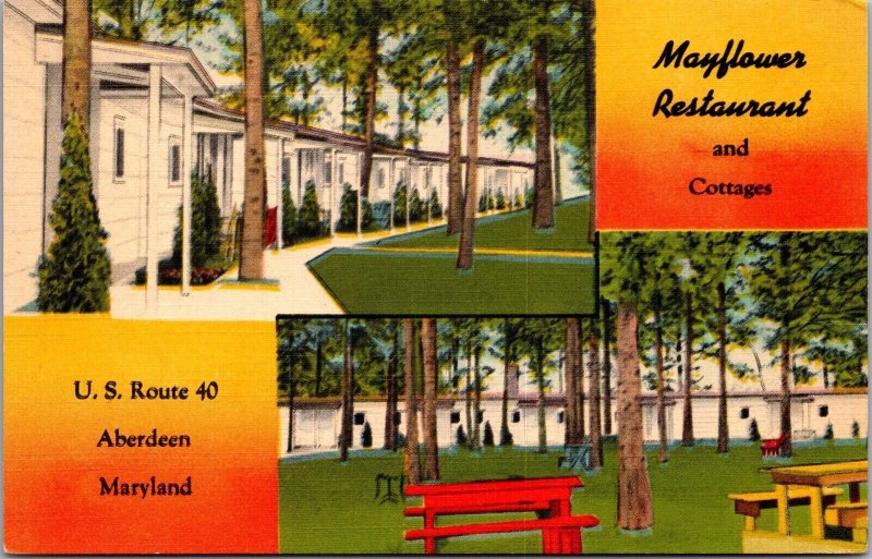Linen Postcard Mayflower Restaurant and Cottages U.S. 40 in Aberdeen, Maryland