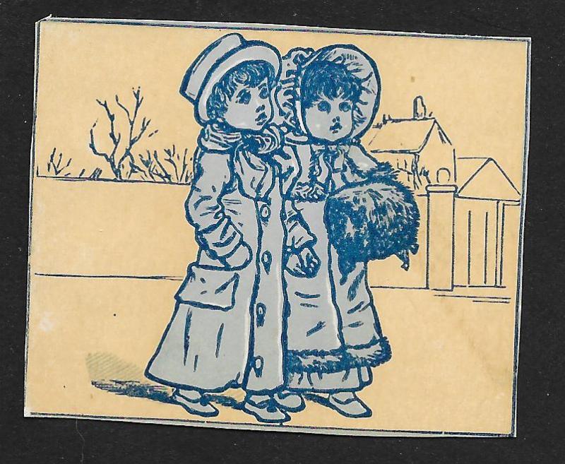 VICTORIAN TRADE CARDS (5) Stock Cards Blue Tinted Kids in Various Activities