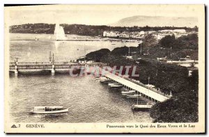 Postcard Old Geneva Panorama Towards the Quai des Eaux Vives and Lake