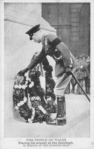 THE PRINCE OF WALES Placing wreath at Cenotaph c1910s Vintage Postcard