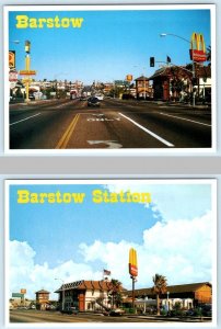 2 Postcards BARSTOW STATION, CA ~ Route 66 MAIN STREET Scene & McDonald's 4x6